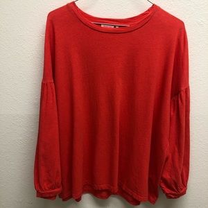 NWT SUNDRY Bubble Sleeve Dolman Top LS Red Pink